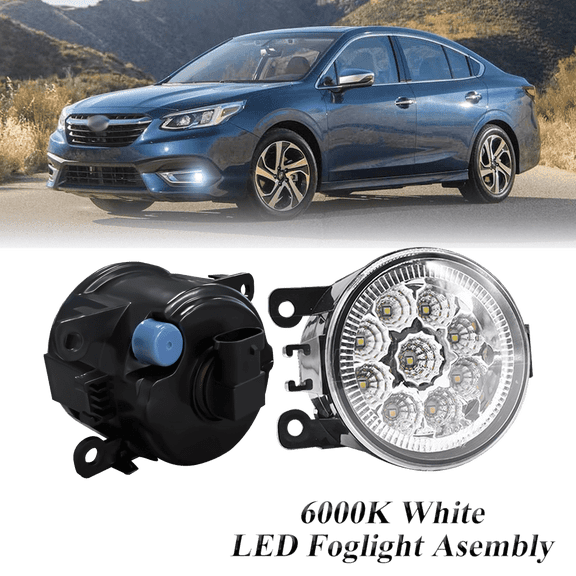 Pair Round LED Fog Lights for Subaru Legacy 2010-2024, 55W White Clear Off-Road Lamps Black Front Bumper LED Fog Lights Assembly
