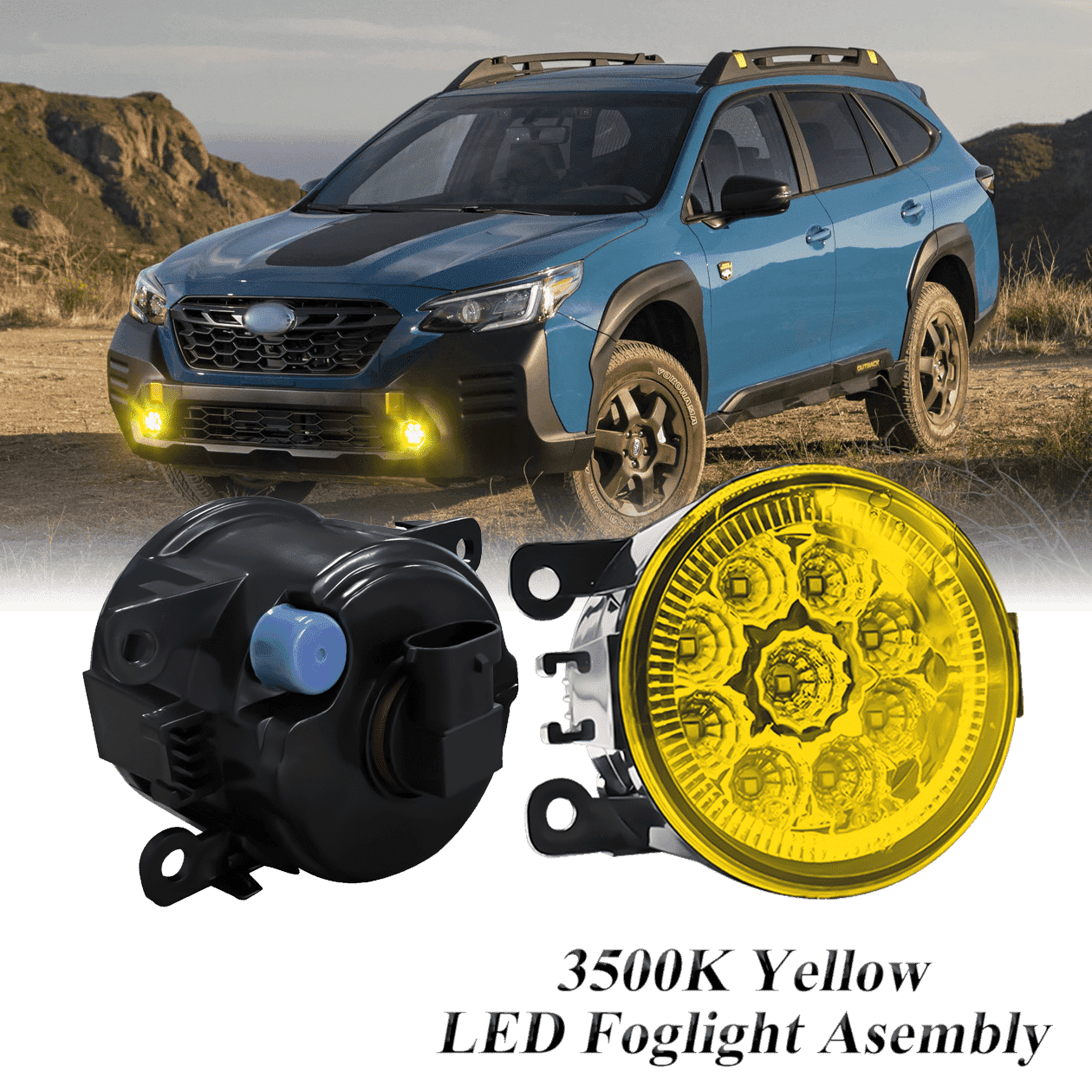 Pair Round LED Fog Lights for Subaru Outback 2011-2024, 55W 3500K Amber Yellow Off-Road Lamps Black Front Bumper LED Fog Lights