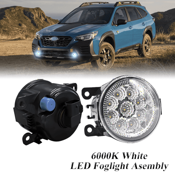 Pair Round LED Fog Lights for Subaru Outback 2011-2024, 55W White Clear Off-Road Lamps Black Front Bumper LED Fog Lights Assembly