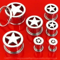 Pair STEEL STAR SCREW ON PLUGS tunnels ear flesh gauges - Size=0g