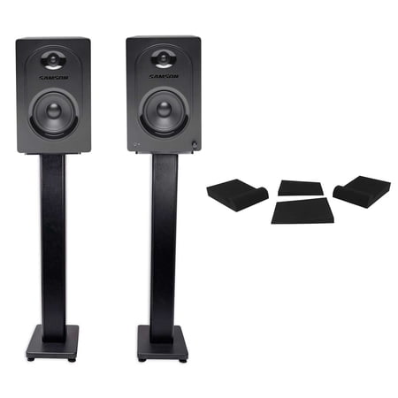 Pair Samson M50 5" Powered Studio Reference Monitors+Speaker Stands+Iso Pads