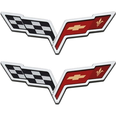 Corvette C7 Z51 Emblem Decals - Silver Red Carbon Fiber Stingray Badge Stickers For Interior & Exterior