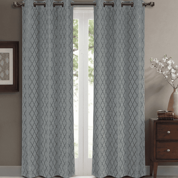 Pair ( Set Of 2) Willow Thermal-Insulated Blackout Curtain Panels - Gray - W84 X L84"
