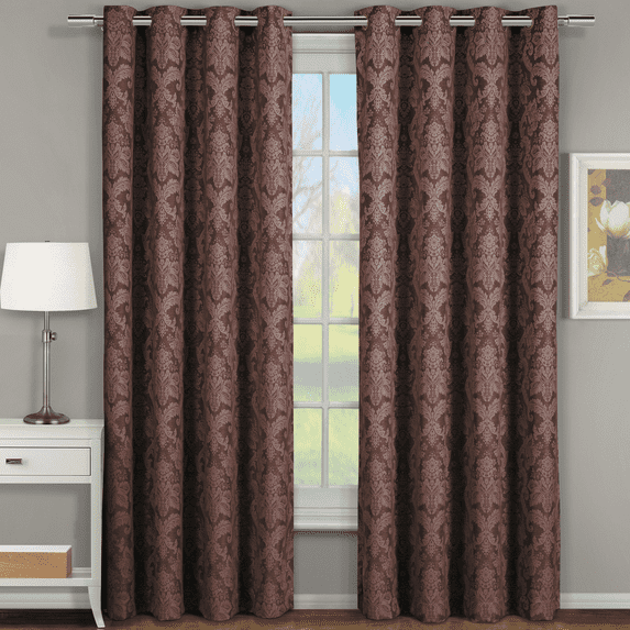 Pair (Set of 2) Blair Jacquard Room Darkening Curtain Floral Inspired Curtain Panels - 108x96 - Chocolate
