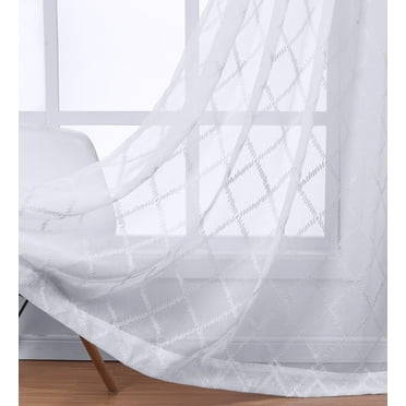 Pair (Set of 2) Harvard Grommet Top Embroidered Sheer Panel- 54x96 - White