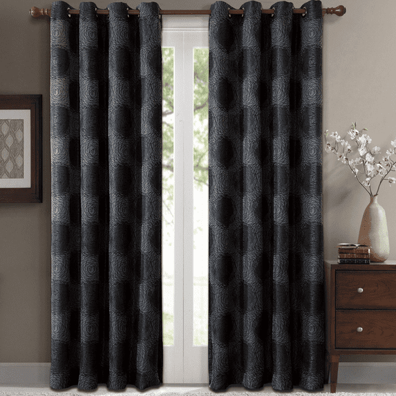 Pair (Set of 2) Lexington Jacquard Window Curtain Panels - 104x84 - Black