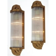 Pair Skyscraper Vintage Art deco light Old Lamp Wall Sconces Fixture Brass & Glass Rod Ship Light Antique