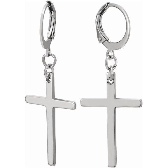 Pair Steel Ear Clip Non-Piercing Clip On Earrings With Dangling Cross For Men And Women[Z1]
