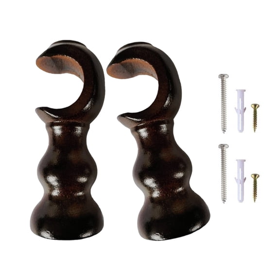 Pair Strong Wood Curtain Brackets Classical Round Base Style for 28mm Window Rod