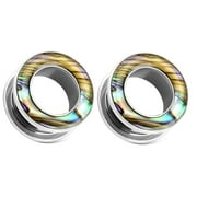 ZAYA BODY Pair Surgical Steel Abalone Shell Screw Fit Steel Tunnels Ear Plugs Gauges - size=2g (6 mm)