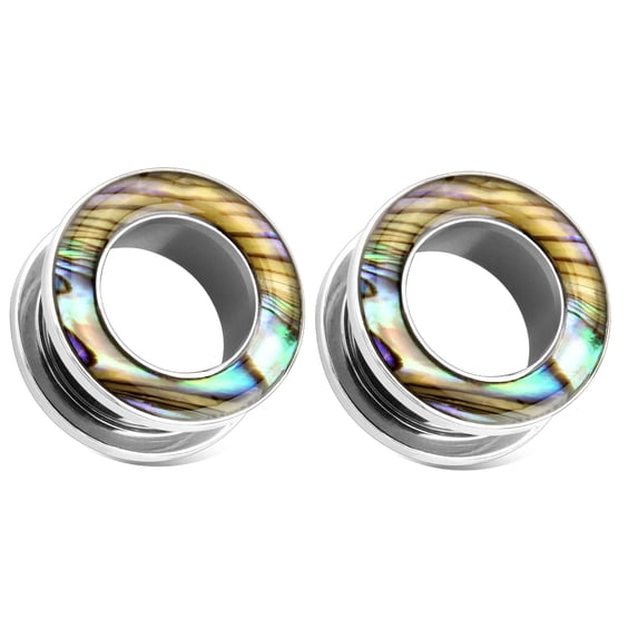 Pair Surgical Steel Abalone Shell Screw Fit Steel Tunnels Ear Plugs Gauges - size=5/8" 16mm
