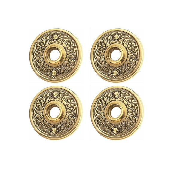 Pair of Victorian Rosette Antique Brass Cabinet Door Knob Rosette 2.5" Dia. Round Decorative Knob Escutcheon Back Plate Tarnish Resistant Rose Covers Renovators Supply Manufacturing Pack of 2