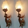thumbnail image 1 of Pair Vintage Art Nouveau Deco light Old Lamp Mermaid Lamp Fixture Brass & Glass Light Antique Lamp, 1 of 5