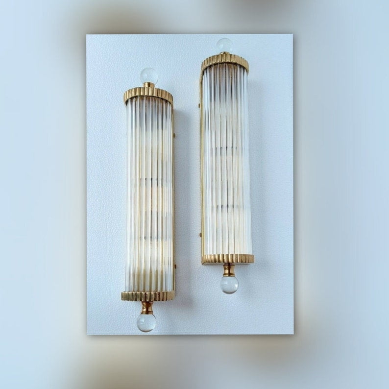 Pair Vintage Art deco light Old Lamp Wall Sconces Fixture Brass \u0026 Glass Rod Ship Light Antique