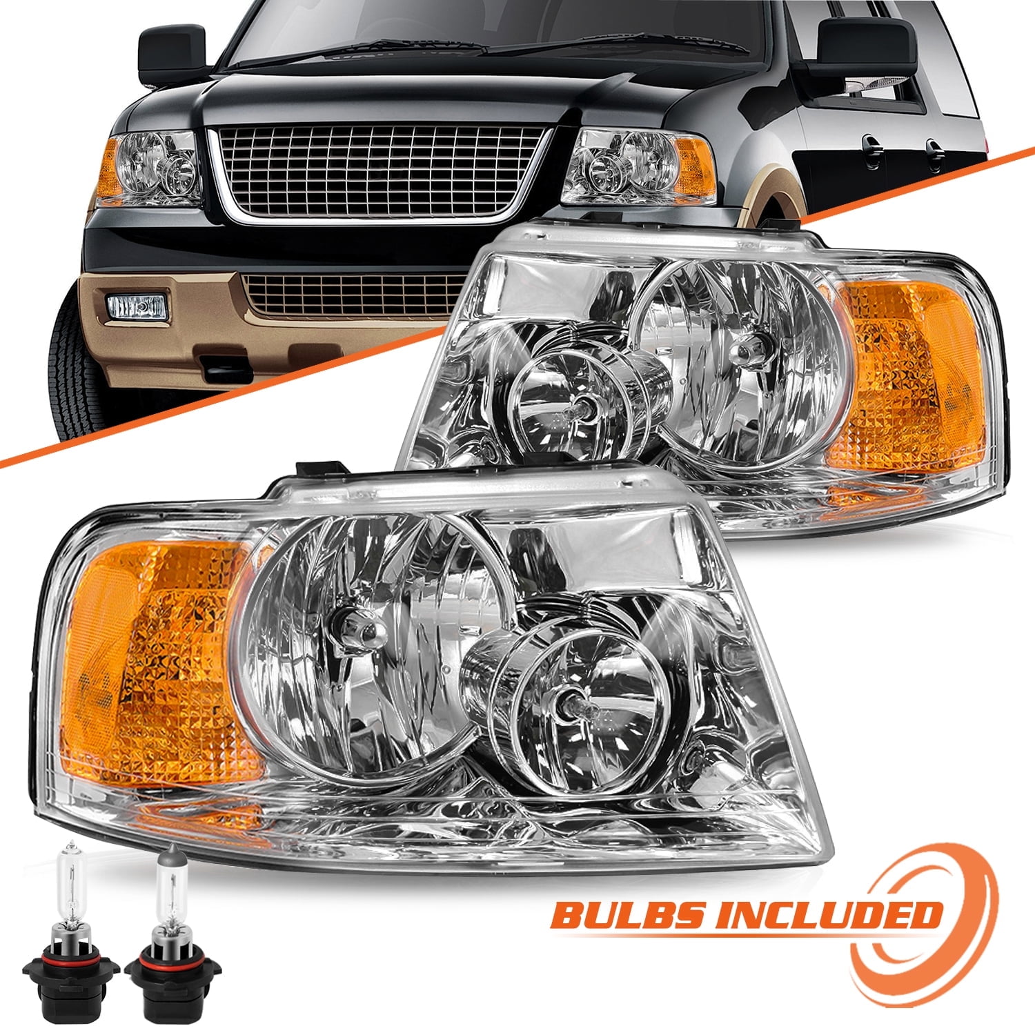 Pair W/Bulb Headlamp For 2003-2006 Ford Expedition Headlights Left & Right Side