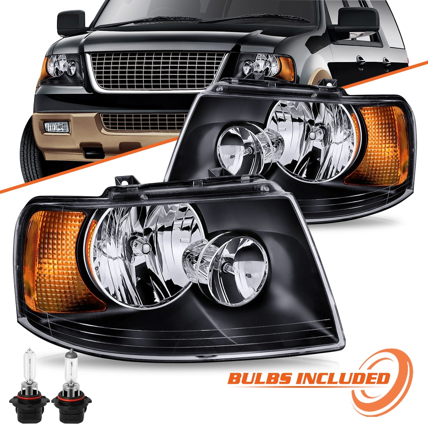 Pair W/Bulb Headlamp For 2003-2006 Ford Expedition Headlights Left & Right Side