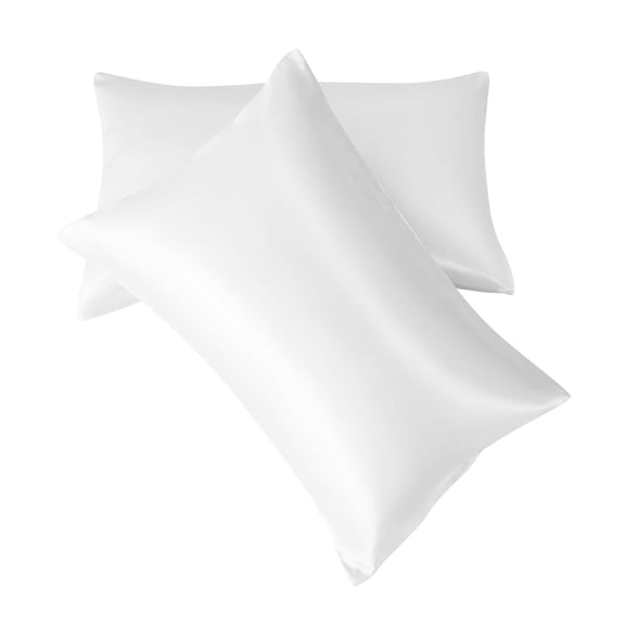 A Pair Of White Imitation Silk Satin Solid Color Pillowcases - Solid Color Design, Soft Smooth Texture, Lightweight Breathable Imitation Silky Satin Material - For S, Bedroom