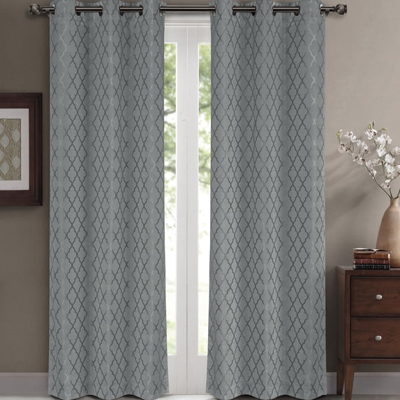 Pair Willow Thermal-Insulated Blackout Curtain Panels ( Set of 2) - each Panel 42"W x 108"L - Gray