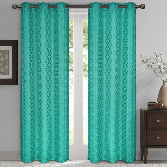 Pair Willow Thermal-Insulated Blackout Curtain Panels ( Set of 2) - each Panel 42"W x 108"L - Turquoise