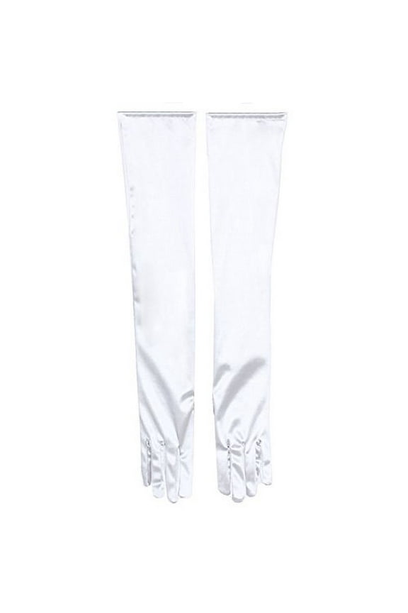 Pair Women Costume Evening Party Prom Ball Bridal Long Finger Gloves Satin White