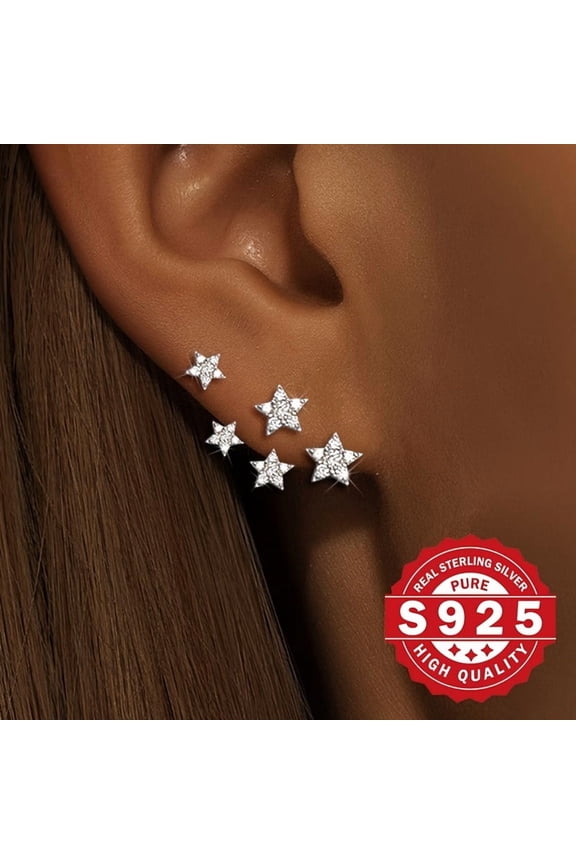 Pair of Women's Ear Studs, s925 Pure Silvery, Gypsophila Ear Studs, Zirconia Inlay Luxurious Shine, Fashionable Super Flash, Suitable for Gift Giving, Suitable for Attending Parties and Music