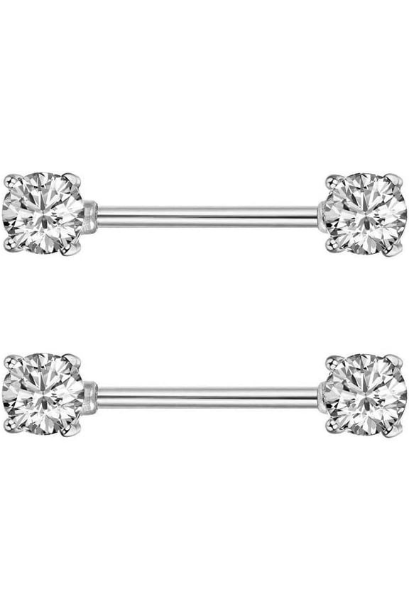 Pair of 14G Stainless Steel Nipple Rings Cubic Zirconia Tongue Ring Piercing Barbell Bar Body Jewelry for Women