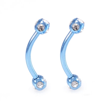 Pair of 16 Gauge Curve Barbell Ion Plated with Clear CZ Eyebrow, Surface Piercing, Cartilage, Tragus, Rook, Helix 10mm - Multiple Color Options