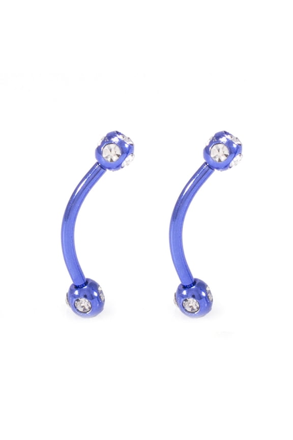 Pair of 16 Gauge Curve Barbell Ion Plated with Clear CZ Eyebrow, Surface Piercing, Cartilage, Tragus, Rook, Helix 10mm - Multiple Color Options