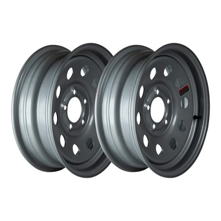 Pair of (2) 15" x 5" - 5 Lug Silver Mod Solid Steel Trailer Wheel Rim - 5x4.5 Bolt Pattern