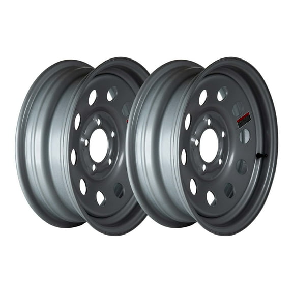 Pair of (2) 15" x 5" - 5 Lug Silver Mod Solid Steel Trailer Wheel Rim - 5x4.5 Bolt Pattern