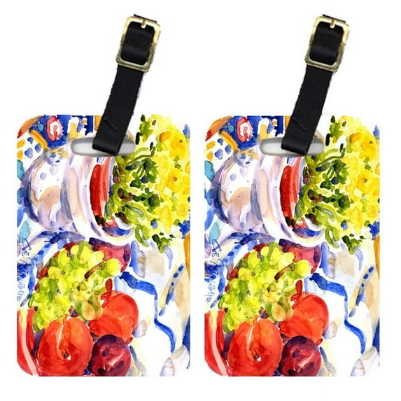 Pair of 2 Apples, Plums and Grapes with Flowers Luggage Tags