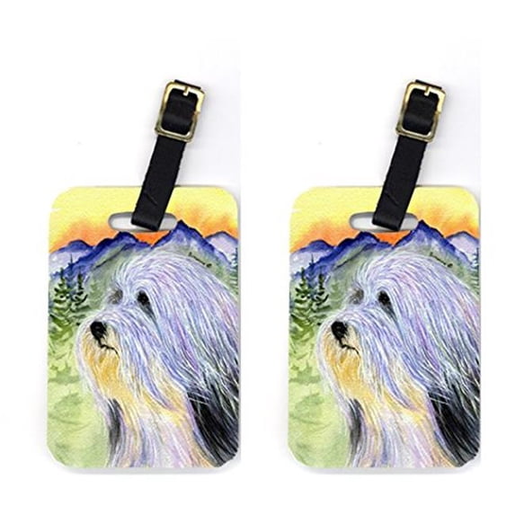 Pair of 2 Bearded Collie Luggage Tags