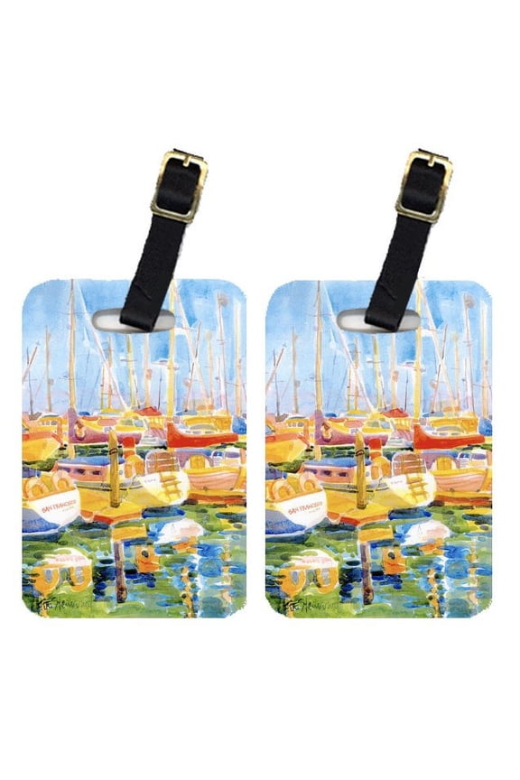 Pair of 2 Boats at Harbour Pier Luggage Tags