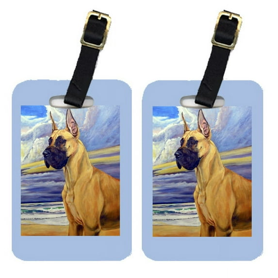 Pair of 2 Fawn Great Dane at the beach Luggage Tags