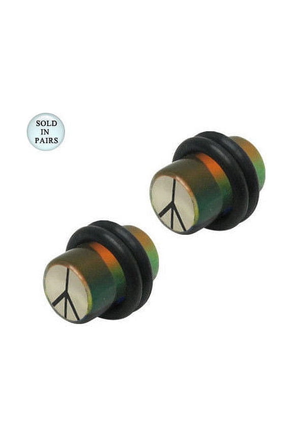 Pair of 2 Gauge Peace Sign Acrylic Ear Plug