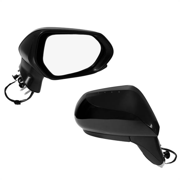Pair of 2 Left Driver Chrome/Flat-Right Passenger Side Chrome/Convex+Warning Power Foldaway View Mirror Black Smooth 5H3P For 2018-2024 Toyota Camry
