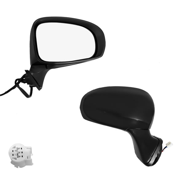Pair of 2 Left Chrome/Flat-Right Side Chrome/Convex+Warning Power Heated Foldaway W/Cover View Mirror Black Smooth 5H5P For 2010-2015 Toyota Prius