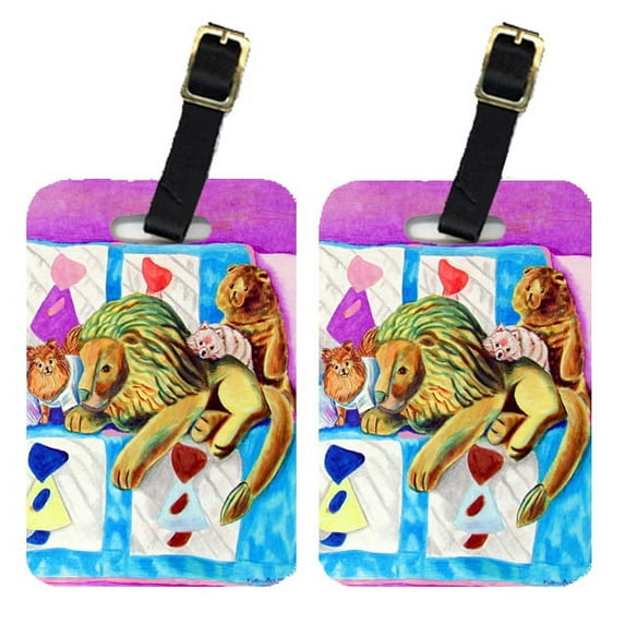 Pair of 2 Red and white Pomeranians on the couch Luggage Tags
