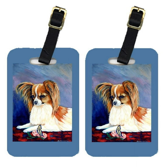 Pair of 2 Sable Papillon with a Butterfly and rose Luggage Tags