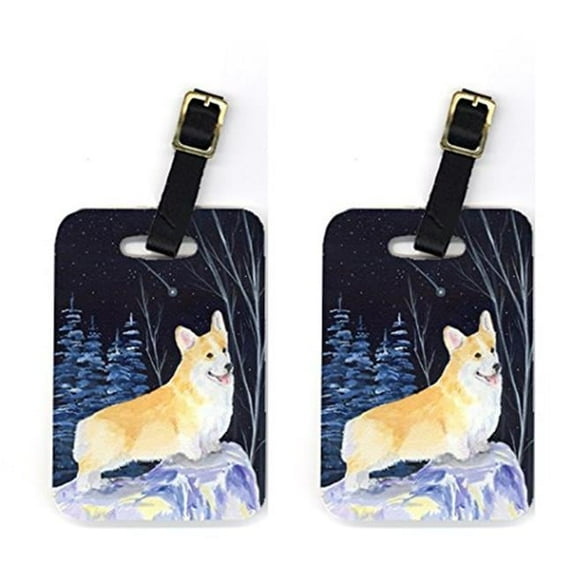 Pair of 2 Starry Night Corgi Luggage Tags