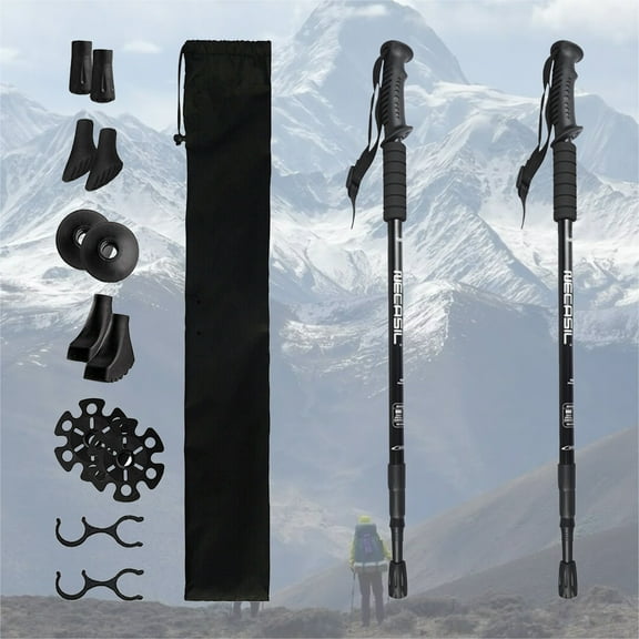 Pair of 2 Trekking Poles, Durable 6061 Aluminum Trekking Poles with Straps Adjustable Hiking Poles for Camping Mountaining Hiking(Black)