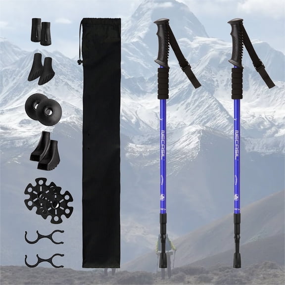 Pair of 2 Trekking Poles, Durable 6061 Aluminum Trekking Poles with Straps Adjustable Hiking Poles for Camping Mountaining Hiking(Blue)