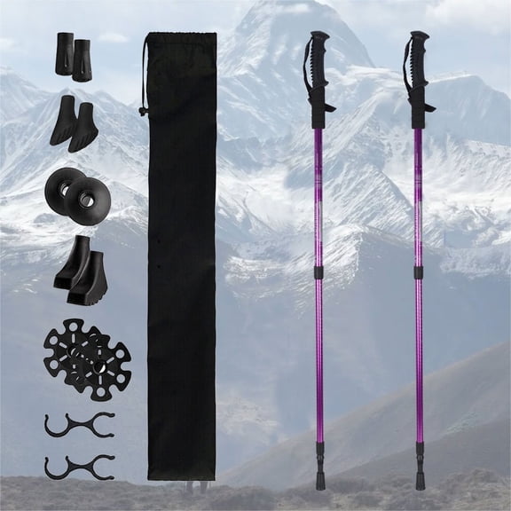 Pair of 2 Trekking Poles, Durable 6061 Aluminum Trekking Poles with Straps Adjustable Hiking Poles for Camping Mountaining Hiking(Purple)