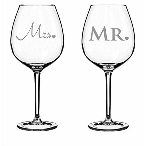 Pair of 20 oz Jumbo Wine Glass (2) Married Couple Mr. Mrs.