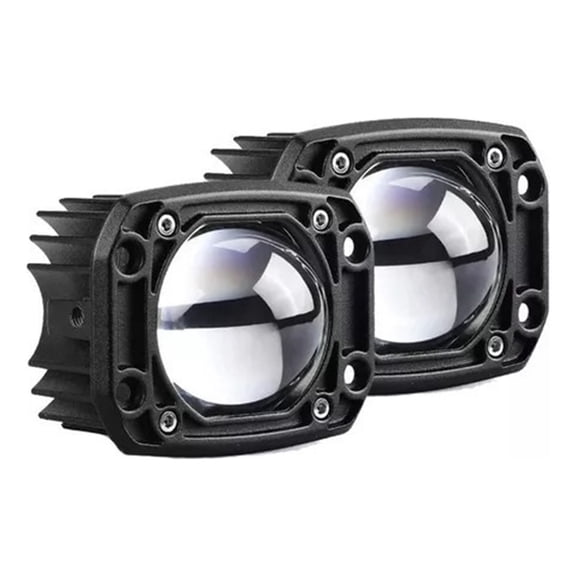 Pair of 3 Double Color Recessed LED Headlights with Square Magnifying Glass