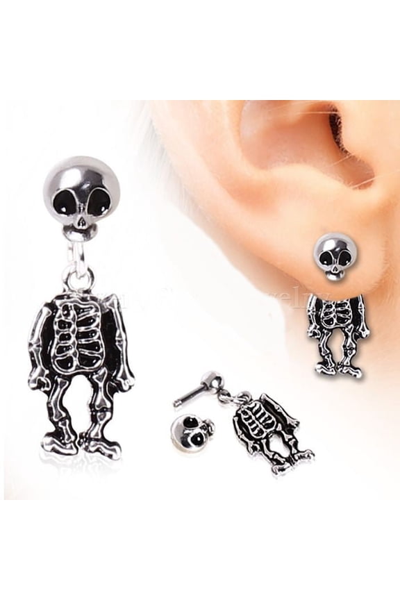Pair of 316L Surgical Steel Two-Piece Skeleton Dangle Earrings