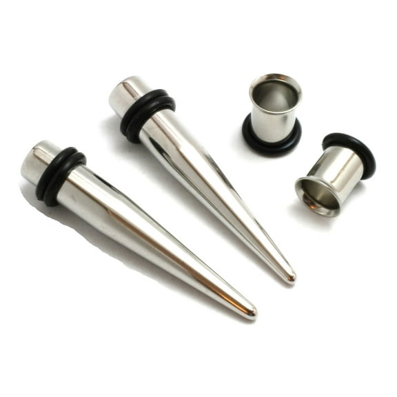 Pair of 316l Steel Tapers and Tunnels Ear Stretching Kit Gauges Gauging Plugs - size=10g 2.4mm