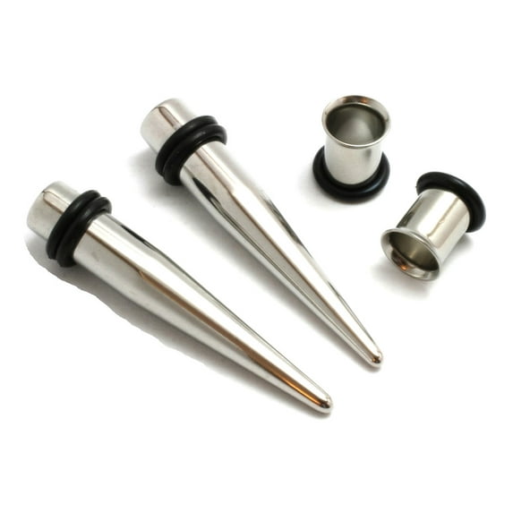 Pair of 316l Steel Tapers and Tunnels Ear Stretching Kit Gauges Gauging Plugs - size=12g 2mm