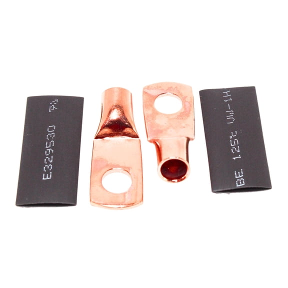 Pair of 4 Gauge 1/4 Inch Solder style Copper Ring Terminal Lugs w/ Heatshrink