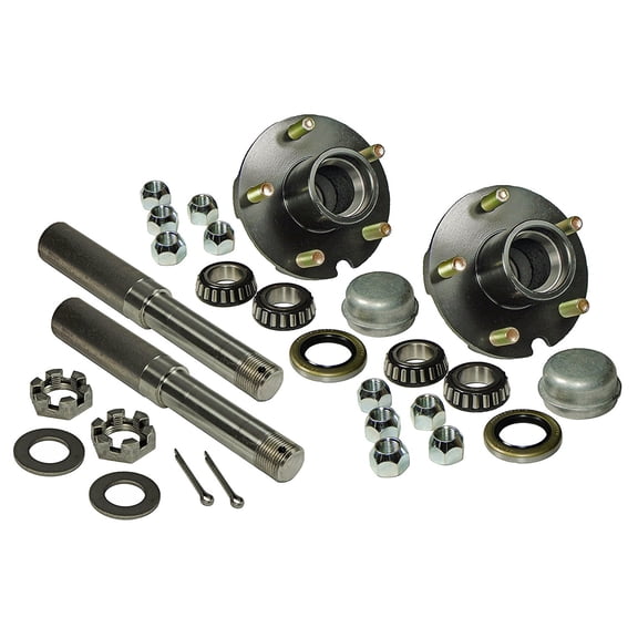 Pair of 5-Bolt On 4-1/2 Inch Trailer Hub Assemblies - Includes (2) 1-1/16 Inch Straight Spindles & Bearings